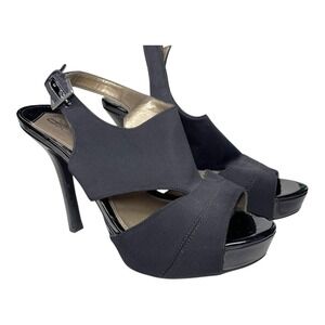 9 & Co Black Suede Strap Slingback Heels Peep Toe 10M Basic Career Wear 5" Heel